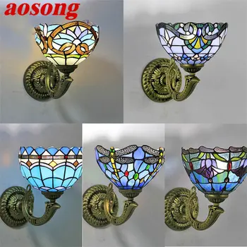 Настенный светильник AOSONG Tiffany LED с креативным цветным рисунком Стеклянный бра для дома, гостиной, спальни, прикроватного декора.