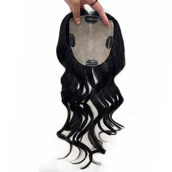 Натуральный топ для кожи головы Шелковая основа Женский топпер Virgin European Натуральный Черный цвет Основа для кожи Парик для волос для тонких волос