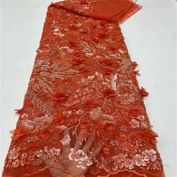 Новая высококачественная Элегантная Французская Сетка С вышивкой, тюль, кружевная ткань с 3D цветами, Нигерийская кружевная ткань для свадебного платья FJ-425