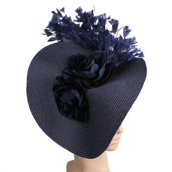Новая модная Большая шляпа-дерби-чародейка для свадебных женщин, головной убор с белым цветком, повязка на голову, причудливый головной убор из перьев, mariage femme