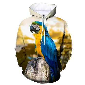 Новая модная толстовка с 3D принтом Parrot, повседневная толстовка с капюшоном в виде животных, мужская толстовка с длинными рукавами