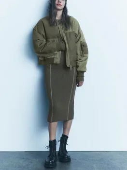 Новая осенне-зимняя женская рваная свободная хлопковая куртка-бомбер в стиле пэчворк с длинными рукавами, короткое пальто