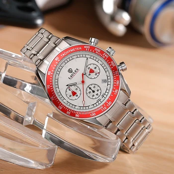 Новинка 2024 года, LAULEX, настоящие мужские часы огненно-красного цвета, роскошный кварцевый многофункциональный хронограф, часы с автоматической датой.