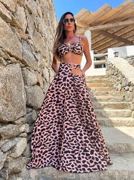 Новинка Лета, сексуальный комплект бикини с леопардовым принтом, плиссированные длинные платья с высокой талией, три предмета, модные купальники для пляжного отдыха