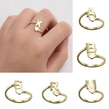 Новое кольцо с открытым концом в виде сердца из 26 букв для женщин, девушек, простое модное кольцо для пары, Любовь, винтажные ювелирные аксессуары
