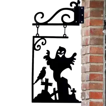 Новый знак ведьмы на Хэллоуин, Черный Кот, наружный декор, атмосфера ужаса, Металлический знак, Силуэт Призрака, наружный для багажника с каменной стеной