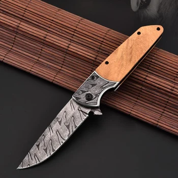 Нож со складным лезвием из дамасской стали, охотничий нож для выживания, карманный нож для кемпинга, портативный уличный нож, тактические ножи