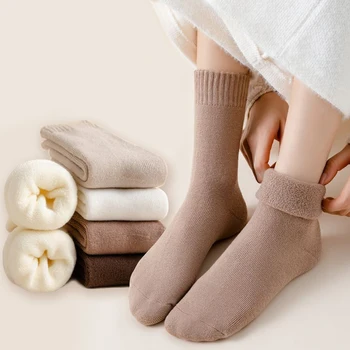 Осенне-зимние новые женские утолщенные теплые носки с петлями, повседневные однотонные зимние носки, носки для сна в пол