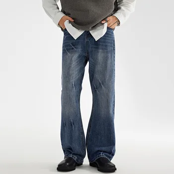 Осенние новые джинсы в мужском стиле American street retro, свободные широкие повседневные брюки с прямыми штанинами