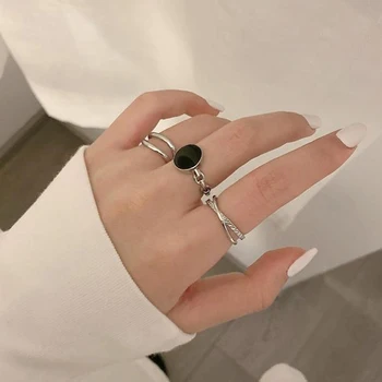 Панк-готический набор колец из черной смолы, открытое кольцо, регулируемое для женщин, крест, Винтажный серебряный цвет, ретро-шарм, украшения для пальцев