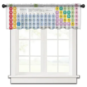 Периодическая таблица элементов, цветные короткие прозрачные занавески на окно, тюлевые занавески для домашнего декора кухни, спальни, маленькие шторы из вуали