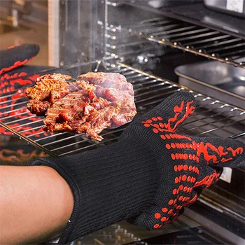 Перчатки для барбекю Силиконовые термостойкие перчатки Кухонные рукавицы для микроволновой печи Огнеупорные и нескользящие перчатки для барбекю