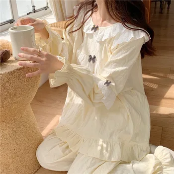 Пижама с кружевным дизайном в стиле милой принцессы, Женская Весна 2024, Новая Милая девушка, которую можно носить вне дома, комплект одежды для отдыха