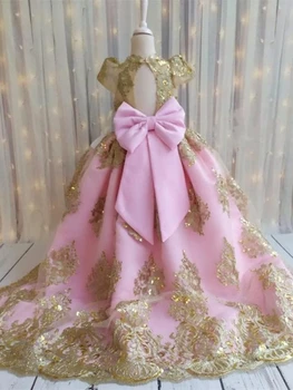 Платье для девочки-цветочницы из пышного тюля с вырезом лодочкой и кружевными аппликациями Длинное платье Подходит для свадебной вечеринки, дня рождения