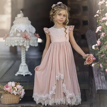 Платье с цветочным узором для девочки, 2023 Тюлевое кружевное платье принцессы для девочки, платье для первого причастия без рукавов, детское платье на день рождения, детское платье