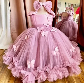 Платье с цветочным узором Для девочек, Роскошное Розовое Платье С Цветочным Узором Для Свадебной Вечеринки, Очень Пышное Платье Принцессы Для Первого Причастия