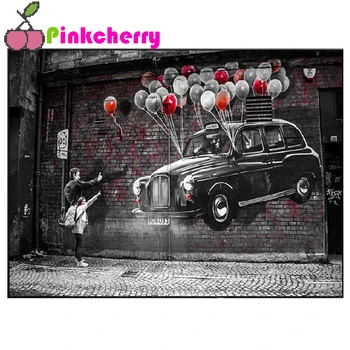 Полная Квадратная Круглая картина с бриллиантами, Абстрактная вышивка автомобиля и воздушного шара, домашняя картина, мозаика ручной работы, современное граффити k1622