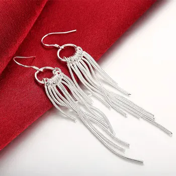 Популярные бренды Стерлингового серебра 925 Пробы с тонкой кисточкой, длинные серьги для женщин, модные украшения для свадебной вечеринки, Праздничные подарки