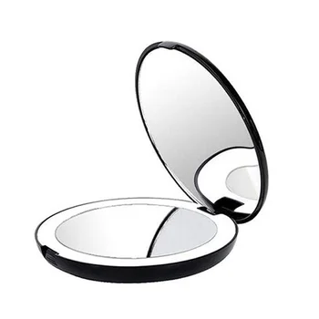 Портативное складное зеркало со светодиодной подсветкой, зеркало для макияжа, 10-кратная лупа, мини-зеркало с шариками на 12 ламп, черное