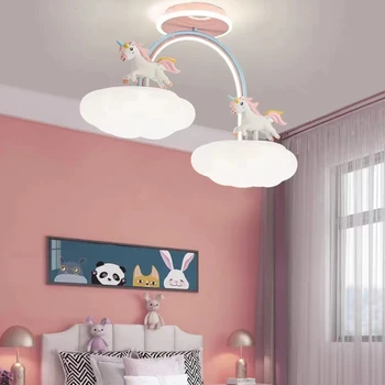 Потолочный светильник для детской комнаты с мультяшным облачным единорогом, полный спектр защиты глаз, бытовая техника для спальни принцессы для девочек 2023 года выпуска
