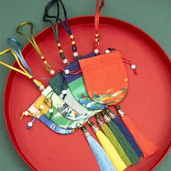 Практичная многоцветная женская сумка для ювелирных изделий из ткани с цветочным рисунком и завязками, кошелек, сумка для хранения в китайском стиле, пустое саше.
