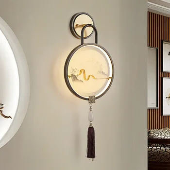 Прикроватный бра для спальни, медная новая китайская настенная лампа для гостиной, креативный светодиодный современный минималистичный светильник для лестничного прохода