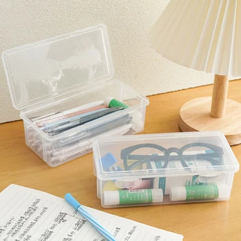 Прозрачный пластиковый ящик для хранения ручек большой емкости, пенал, Карандаши для рисования, Органайзер для канцелярских принадлежностей, школьные принадлежности
