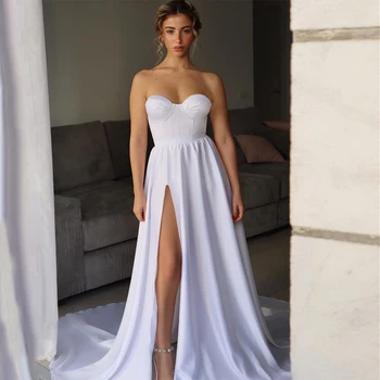 Простое свадебное платье с разрезом в виде сердца, до бедра, сексуальные свадебные платья для женщин 2023, свадебные платья со съемными длинными рукавами для невесты