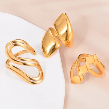 Простые массивные золотые кольца с геометрическим шармом из нержавеющей стали для мужчин и женщин унисекс, водонепроницаемые модные украшения