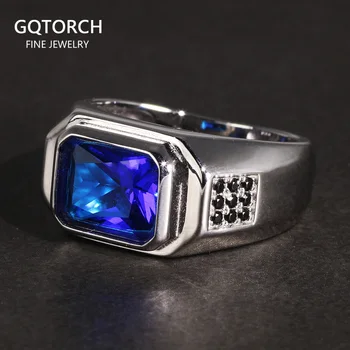 Простые мужские кольца С синим кубическим цирконием, настоящее обручальное кольцо из стерлингового серебра 925 Пробы, большой размер, 11 Винтажных ювелирных изделий Оптом
