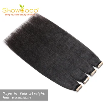 Прямая Лента ShowCoco Light Yaki Для Наращивания Человеческих Волос Для Чернокожих Женщин 100% Remy Hair Natral Color Невидимая Лента
