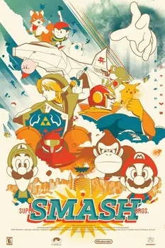 Ретро плакат Super Smash Bros - Nintendo Classic Винтажные принты на холсте, настенное искусство для гостиной, декор спальни