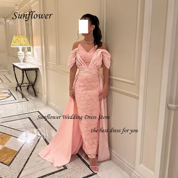 Розовое вечернее платье с V-образным вырезом в виде подсолнуха 2023, Тонкие аппликации, Атласное платье Русалки для выпускного вечера Длиной до щиколоток, Вечернее платье принцессы