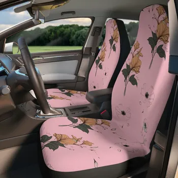 Розовые чехлы для автомобильных сидений в цветочек, набор из 2 штук, эстетика ботанических минималистичных растений в стиле бохо, декор интерьера автомобиля