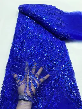 Роскошное Африканское кружево из тяжелого бисера, Нигерийская тюлевая ткань 2023 года, Высококачественная Французская ткань для вышивания трубками из бисера для свадебного шитья
