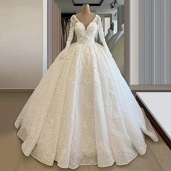 Свадебные платья с длинными рукавами и цветочным рисунком, кружевные свадебные платья с аппликацией, длина до пола, Vestido de Novia, сшитые на заказ