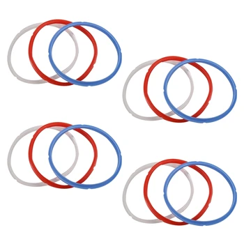 Силиконовое уплотнительное кольцо для аксессуаров для кастрюль-скороварок, красное, синее и обычное прозрачно-белое, упаковка из 12 штук