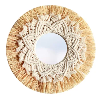 Скандинавское Плетеное из соломы Настенное зеркало ручной работы в стиле бохо в стиле отеля типа 