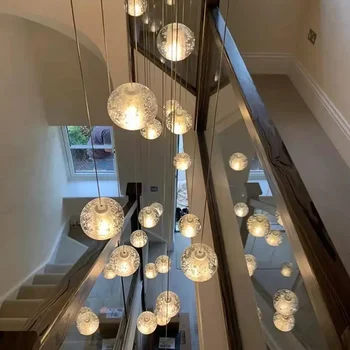 Современная дизайнерская люстра с хрустальным шаром, Длинная лестница, Оригинальность в скандинавском стиле, светодиодный Лофт-бар, Декор для гостиной, столовой, Подвесные светильники