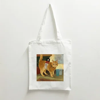 Сумка-тоут с кошачьим принтом, эстетичные холщовые сумки для супермаркетов, женская повседневная сумка, винтажная сумка через плечо