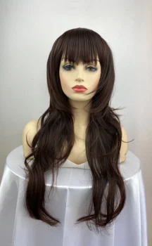 Темно-коричневый длинный волнистый женский парик коричневый натуральный синтетический парик с полностью синтетическими волосами для женщин женский