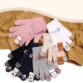 Теплые Зимние Плюшевые перчатки Корейский Милый медведь, Ветрозащитные перчатки с сенсорным экраном, Утолщенные Перчатки для верховой езды, велосипедные перчатки для женщин