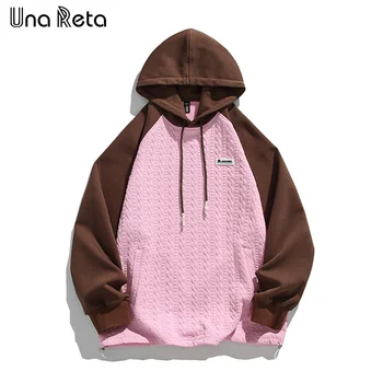 Толстовка Una Reta, мужская осенне-зимняя свободная толстовка Harajuku, высококачественные пуловеры, топы в стиле хип-хоп, Цветная строчка, толстовки для пары Оверсайз