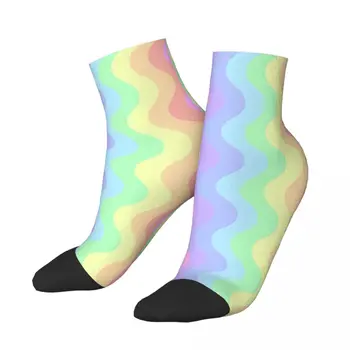 Фантазийные носки до щиколоток в вертикальную полоску с волнистым рисунком Sainbow, носки в радужную полоску, мужские и женские зимние чулки в стиле хип-хоп