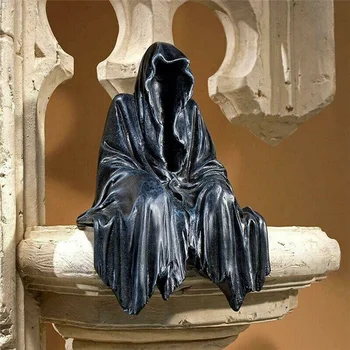 Черная статуя Мрачного Жнеца, Захватывающая мантия, Ночной Краулер, Настольные статуэтки из смолы, украшения для скульптур призраков ужасов