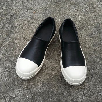 Черно-белый цвет, мужская обувь на платформе из натуральной коровьей кожи, модная красивая обувь, увеличивающая рост, ленивые лоферы, обувь
