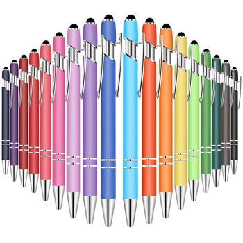 Шариковая ручка 18 ШТ со стилусом, Металлическая ручка Soft Touch Click, Стилусы 2 в 1, Средняя точка 1,0 мм, Черные чернила