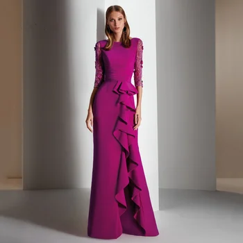 Элегантное фиолетово-красное шифоновое вечернее платье для мамы невесты с коротким рукавом и вшитыми оборками, свадебное платье для гостей, vestidos de noche