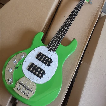 Электрическая бас-гитара с 4 струнами зеленого цвета для левой руки с грифом из розового дерева, настраиваемая