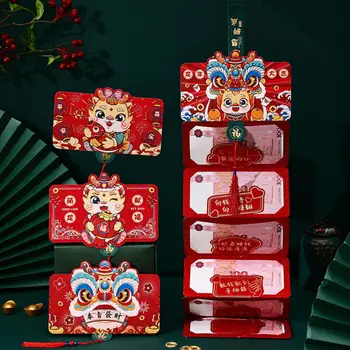 Ярко-красный конверт с декором в виде красного кармана на китайский Новый год Складная сумка с 6 отделениями для карт для весеннего фестиваля Счастье и Удача Красный конверт
